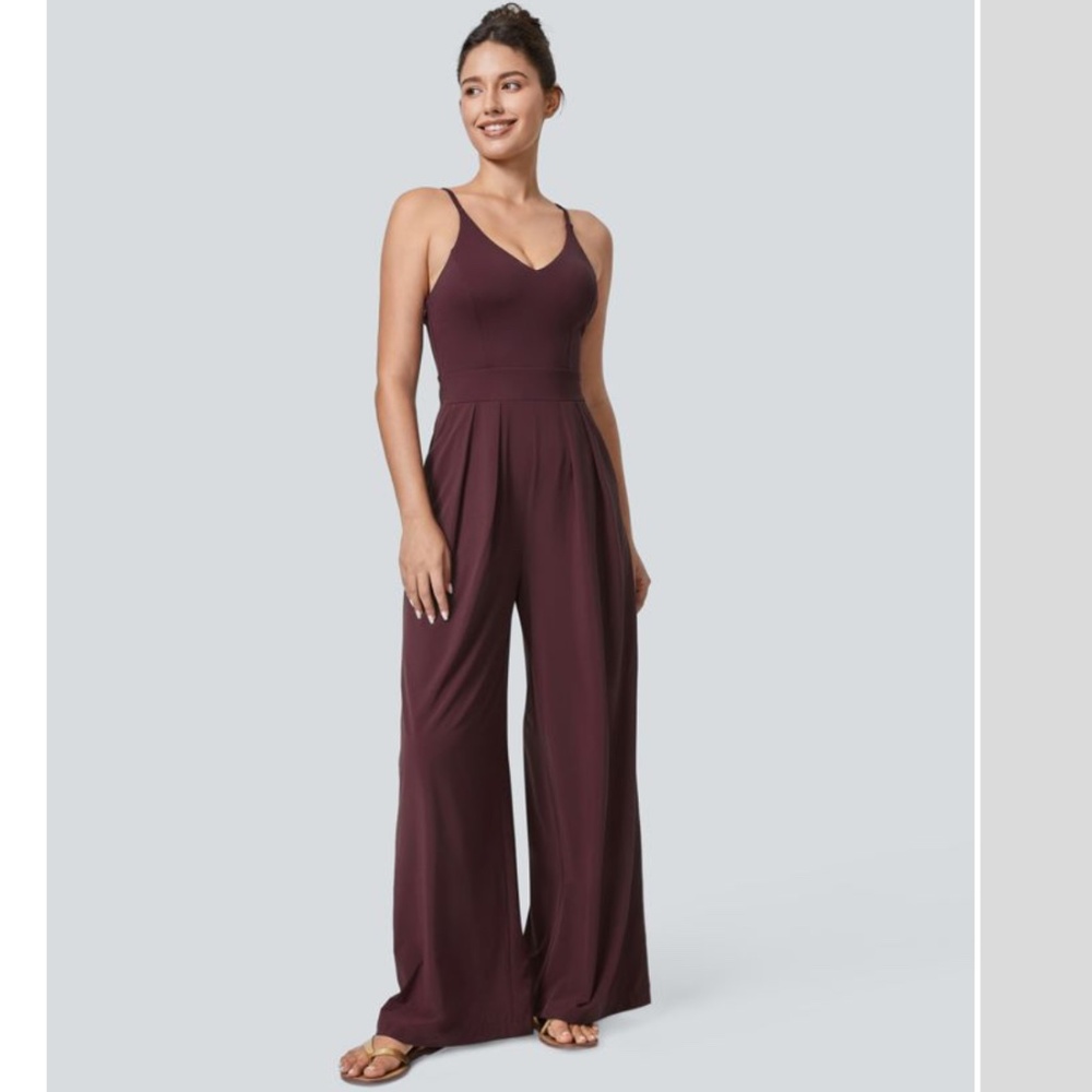 Halara Breezful Backless Invisible Zipper Pocket Wide Leg Quick Dry Jumpsuit